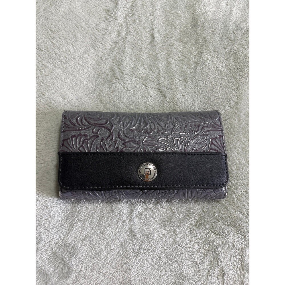 Stone mountain embossed grey black bifold wallet clutch bag vintage classic boho